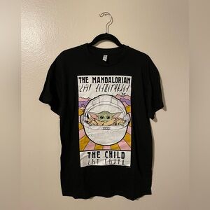 The Mandalorian Cotton T-Shirt with The Child graphic, Black, Size: Medium